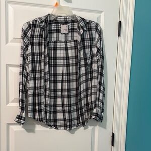 Black and White Plaid Button-Up Shirt